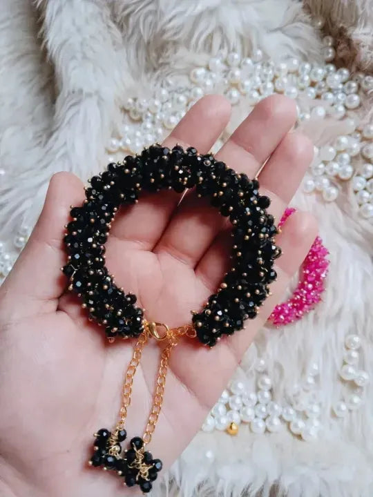 Royal Black Crystal Gajra Bracelet – Stylish Handmade Luxury Gift for Women