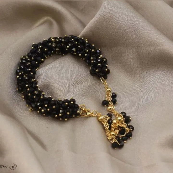 Royal Black Crystal Gajra Bracelet – Stylish Handmade Luxury Gift for Women