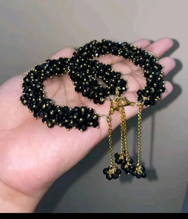 Royal Black Crystal Gajra Bracelet – Stylish Handmade Luxury Gift for Women