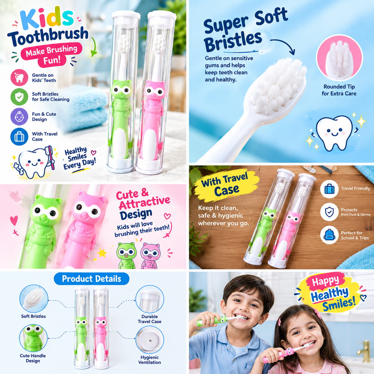 Kids Toothbrush with Travel Case
