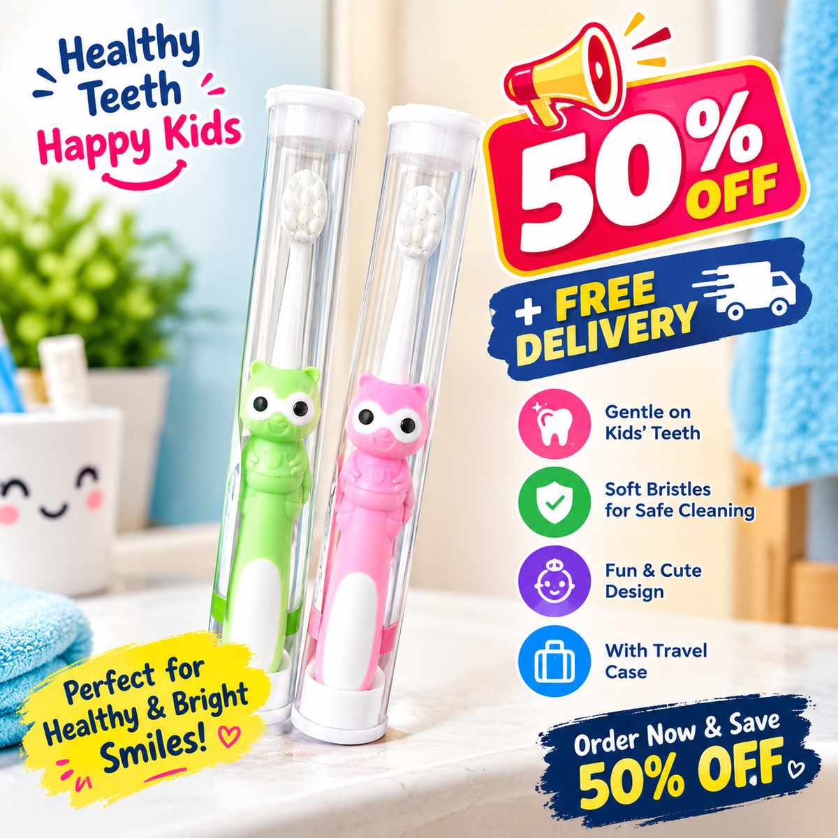 Kids Toothbrush with Travel Case