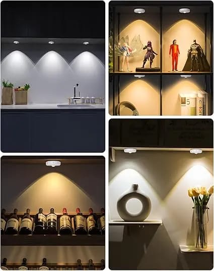 Led Puck Wireless Under Cabinet Night Lamp with Remote Control Lights for Closet, Wardrobe, Bathroom, Hallway | White Light