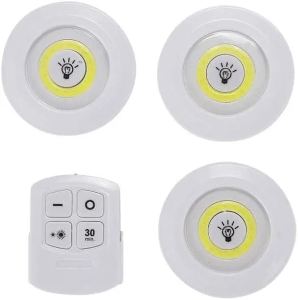 Led Puck Wireless Under Cabinet Night Lamp with Remote Control Lights for Closet, Wardrobe, Bathroom, Hallway | White Light