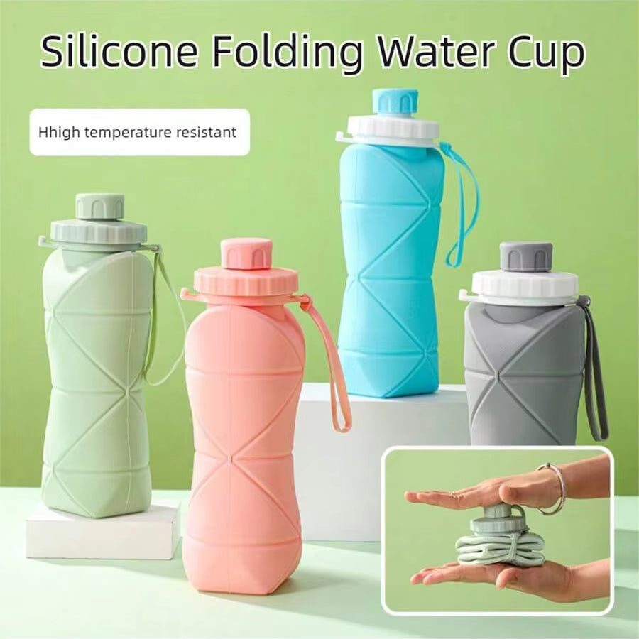 600ml Foldable Silicone Water Bottle – UltraSlim, Leak-Proof & Lightweight – Portable & Collapsible